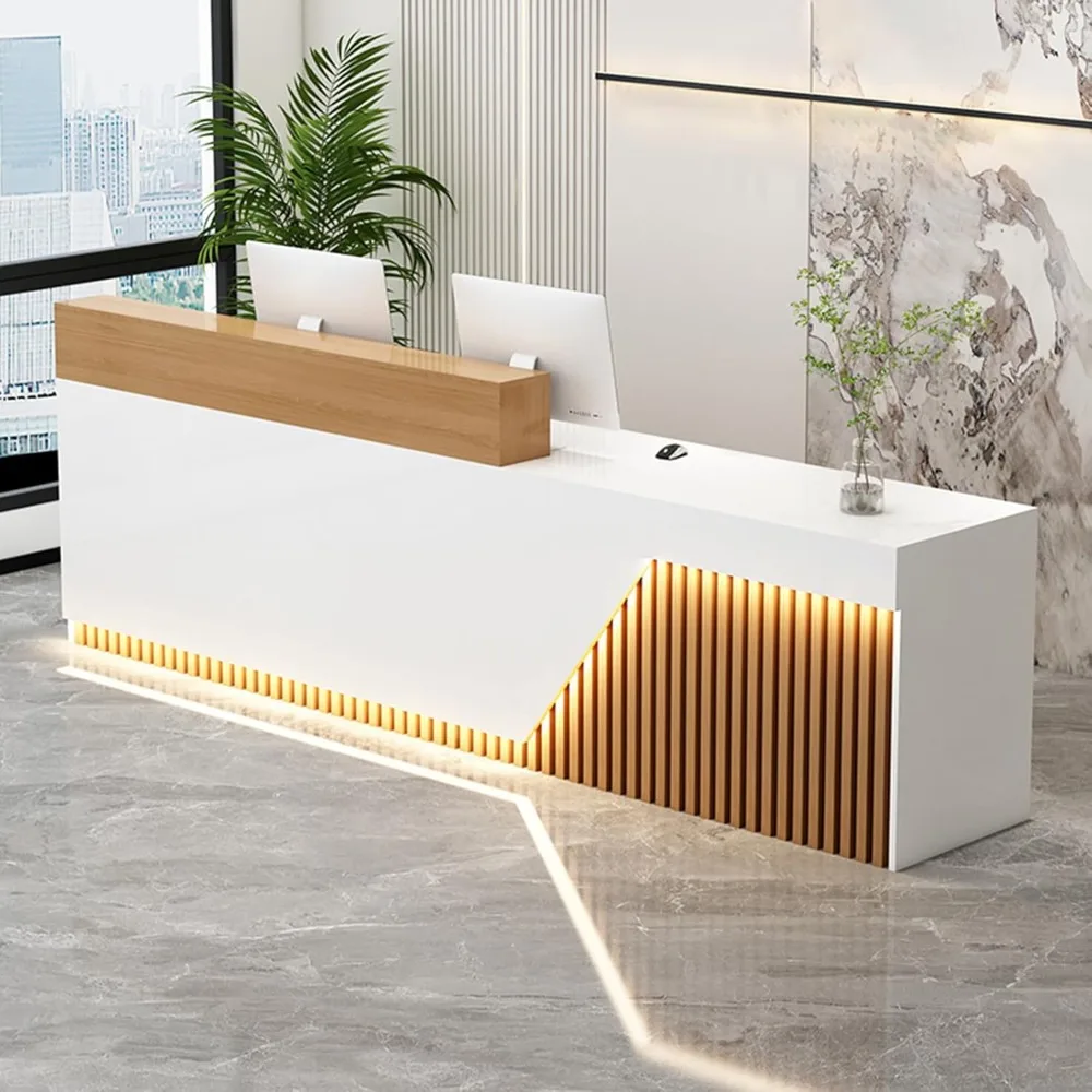 Empfangstheke für die Rezeption aus massivem Holz, Empfangstheke mit Theke, Einzelhandelskasse mit abschließbarer Schublade, LED-Licht, Kabel