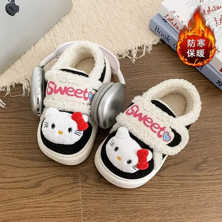 Słodki Hello Kitty Anime MINISO Kawaii Ins urocza lalka ciepłe buty z grubą podeszwą Cute Cartoon bawełniane kapcie prezenty dla dzieci