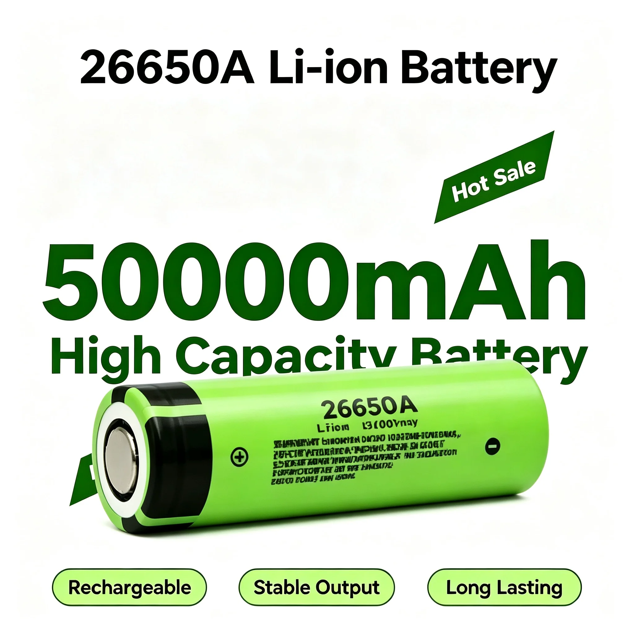 3.7V 5000mAh 26650 Rechargeable Lithium Ion Battery 20A Discharge High Capacity 26650‑50A Cell for Flashlight Torch Power Supply