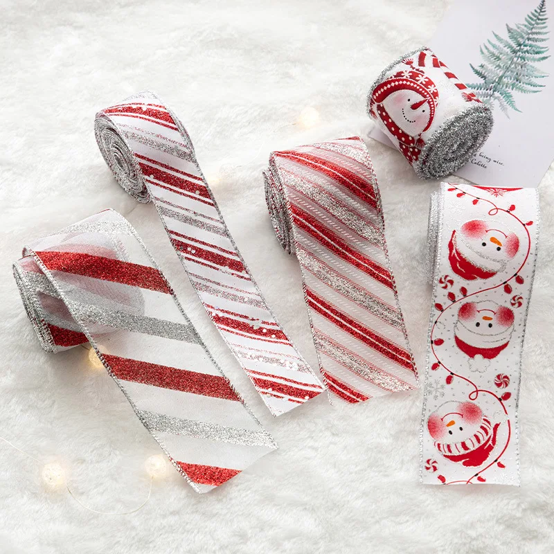 Santa Claus Snowman Hemp Weaving Ribbon with Iron Wire Edge Ribbon DIY Gift Box Butterfly Tie Strap Christmas Tree Decoration