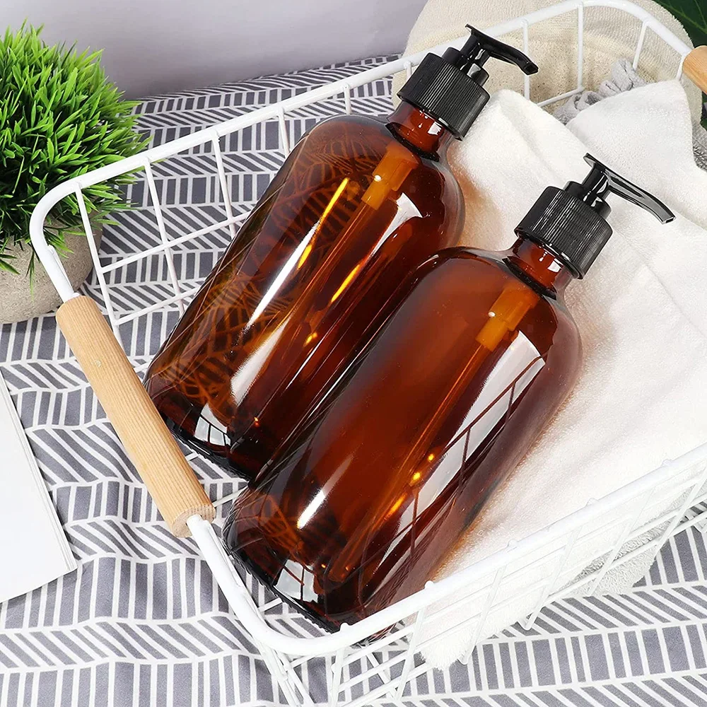 Brown Glass Soap Dispenser 240ml 480ml Bathroom Delivery Bottle for Shampoo Shower Gel Hair Conditioner Simple Press Pump Bottle