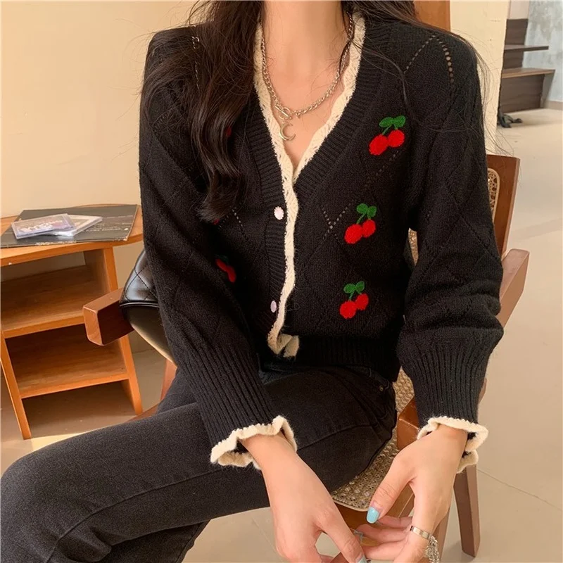 Áo Khoác Cardigan Nữ Kawaii Trẻ Trung Ulzzang Ngọt Ngào Mùa Xuân Bán Slim Thiết Kế Cổ Chữ V Nhẹ Nhàng Đơn Giản Sinh Viên Кардиган Женский Hàng Ngày Ấm Cúng