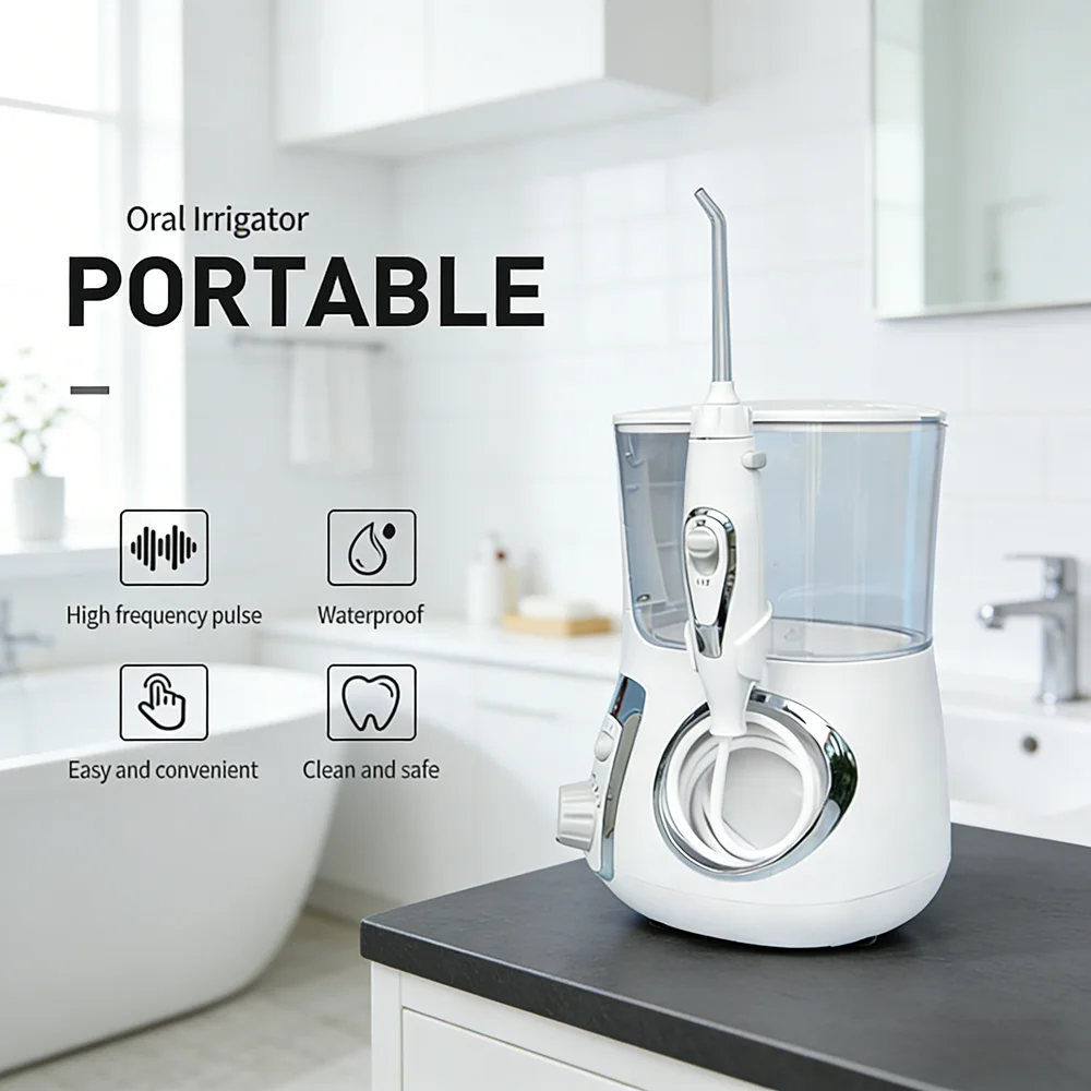 

Электрический ирригатор для полости рта с 10 режимами, 800 мл, настольный прибор для ухода за зубами для взрослых и всей семьи, глубокая чистка зубов