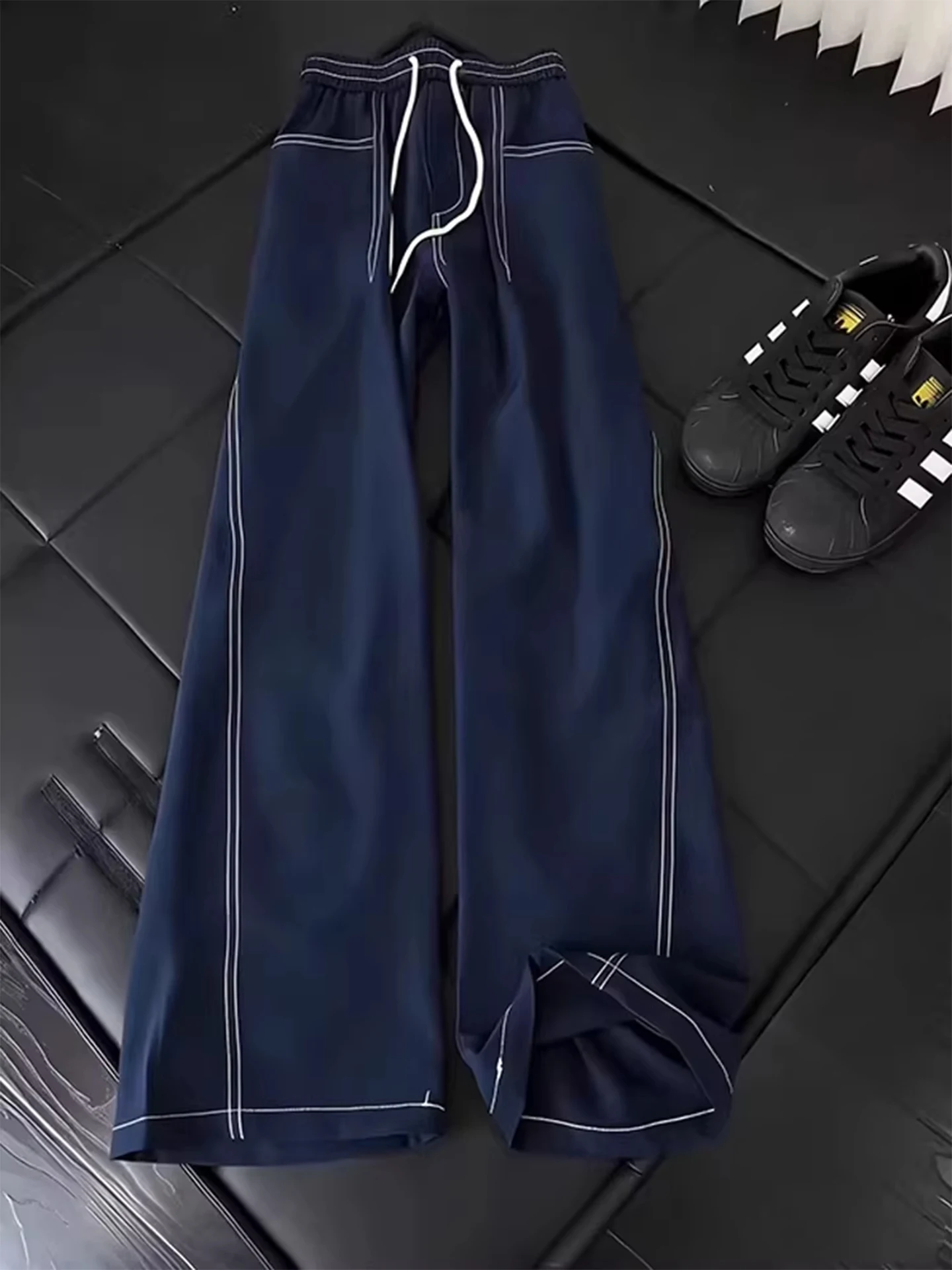 

Blue Ice Silk Men's Straight Leg Pants Qui Dry Comfortable Workwear Trousers Summer Season Casual Loose Fit Polyester Fiber