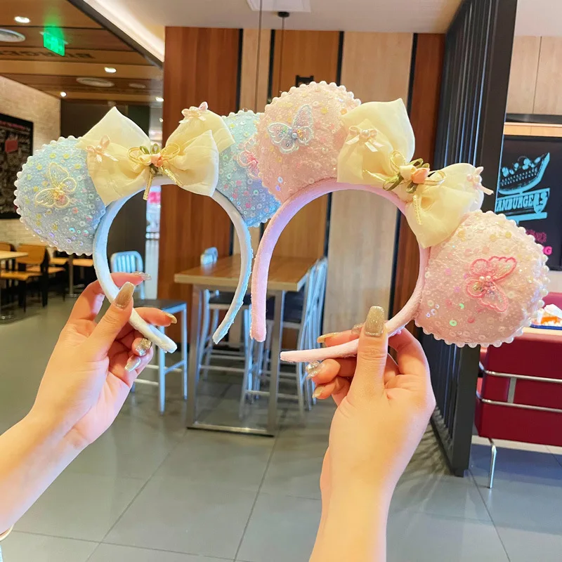 

New Disney Mickey Headband Cute Amusement Park Shell Bow Headband Children Funny Sweet Headband Hair Accessory Girl Gift