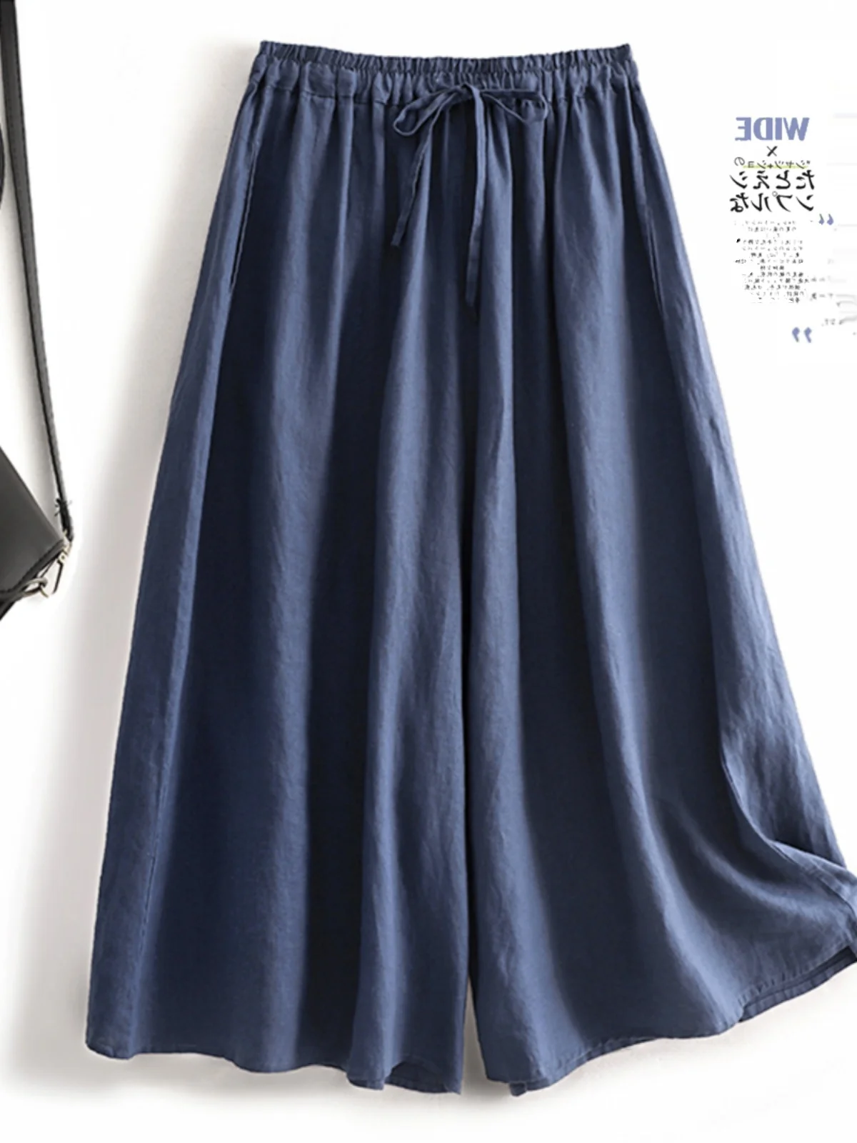 ارتفاع الخصر بنطال ذو قصة أرجل واسعة فضفاضة تناسب القطن الكتان مستقيم قطع عادية تسع نقاط لون نقي مربوط المرأة حجم كبير بنطلون