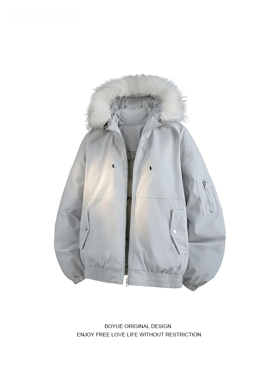 

Boyue Casual Hooded Jaet Large Fur Collar Windproof Waterproof ex Cotton Coat Hip Hop Sle Streetwear for Teens