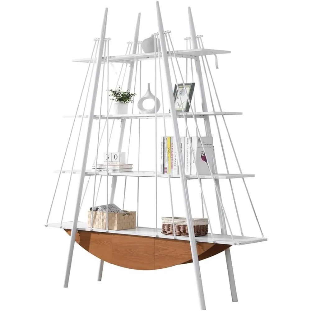 Bookshelf, 4 Tier Ladder Bookcase with Drawer 84.3 Tall Bookshelves for Storage Display Decor Easy Assembly Bookcase