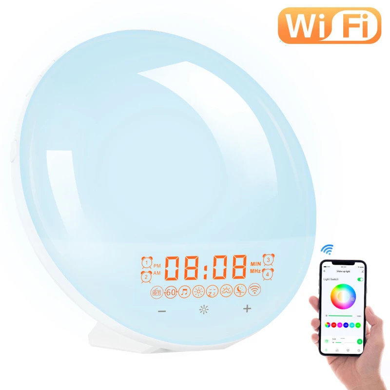 

VoiceAPPControllable Colorful Smart Night Light with Natural Sunrise Wake-Up and Sunset Sleep Companion Alarm Clock Bedside Lamp