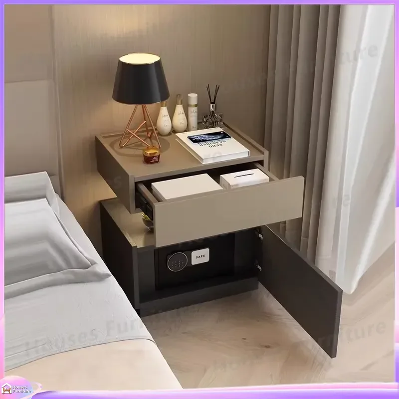 Modern Smart Bedside Table with Hidden Security Safe Integrated Home Storage Nightstand Bedroom Side Cabinet Anti Theft
