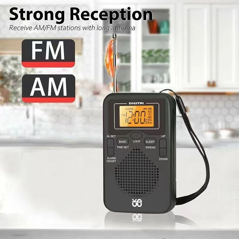

Pocket Radio AM FM Clock Digital display Controlled Stereo Radio and Headphone Jack, Portable Mini Radio