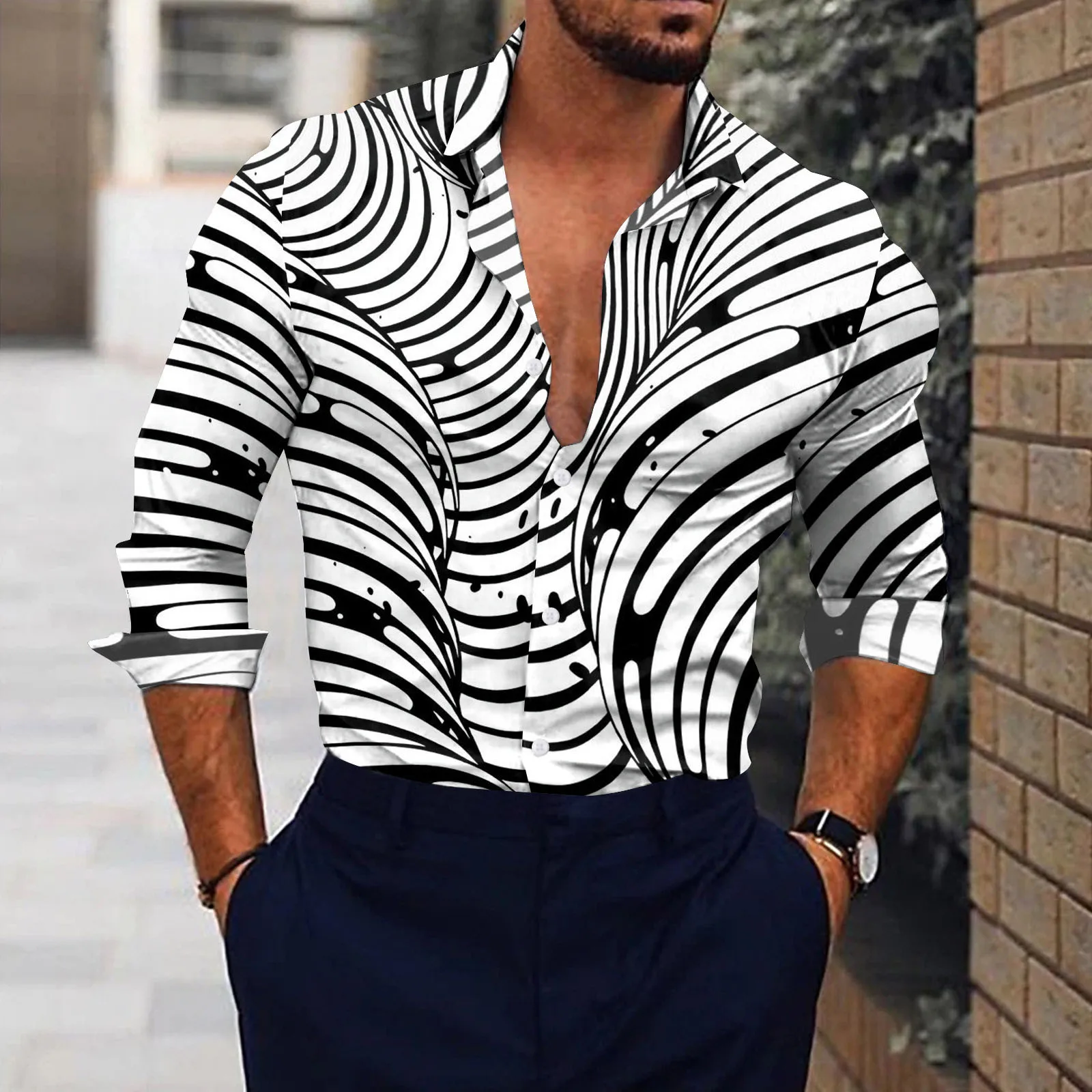 Men White Shirts Music Note Print 3d Digital Print Breathable Long Sleeve Lapel Formal Shirts Social Luxury Designer Shirt Tops