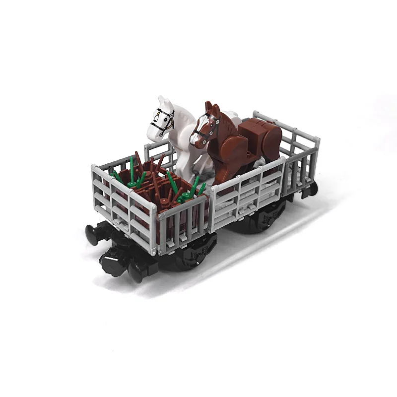 Bausteine modulare Zug-Chassis-Set MOC-Züge Transport Bauernhof Tiere Schafe Pferde Rinder Schweine