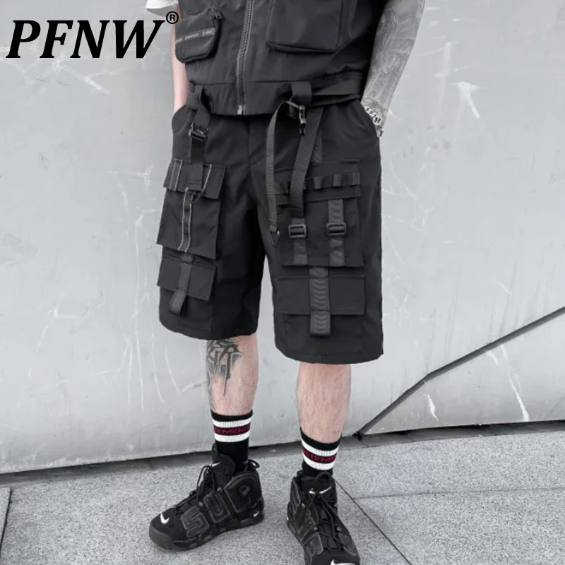 

PFNW Summer Shorts Men's Loose Straight Leg Workwear Multi Pocket Elastic Waist Male Casual Pants New Functional 12C444