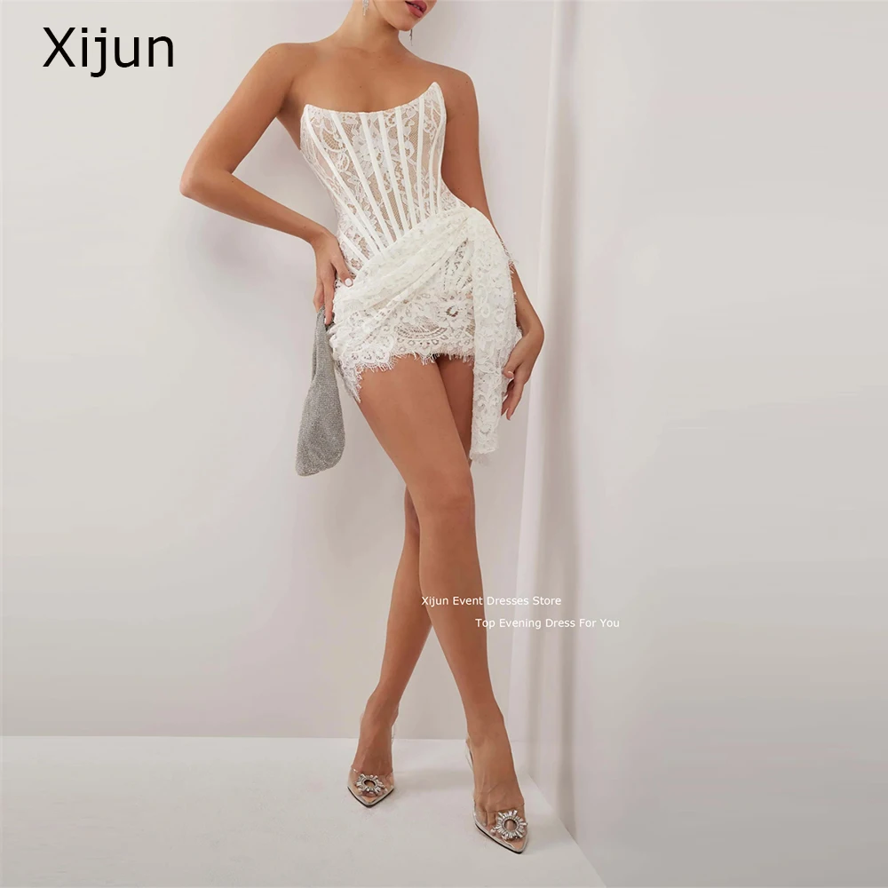 

Xijun Sexy White Summer Evening Dress Strapless Birthday Party Dresses Mini Prom Dress For Black Girls Prom Gowns 2023 Plus Size