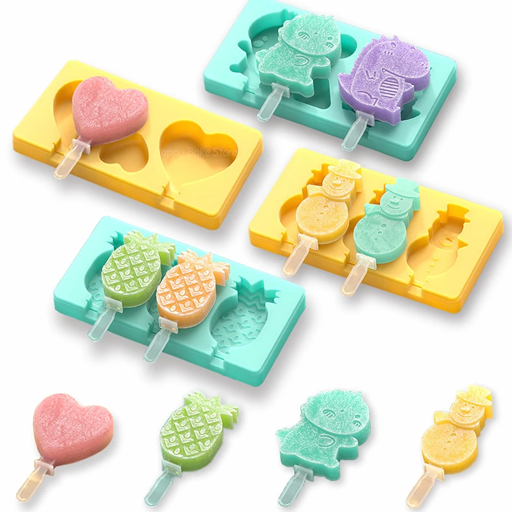 3-Cavity Small Silicone Popsicles Mold With Lid, Cute Dinosaur Ice Cream Molds, Pineapple Popsicle Mould, Homemade Summer Drinks