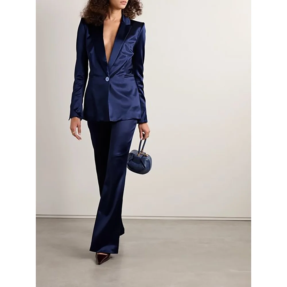 

Satin Single Button Women Set New Female Two Pieces (Blazer+Trousers) Formal Evening Party Suits Daily Office Lady Set