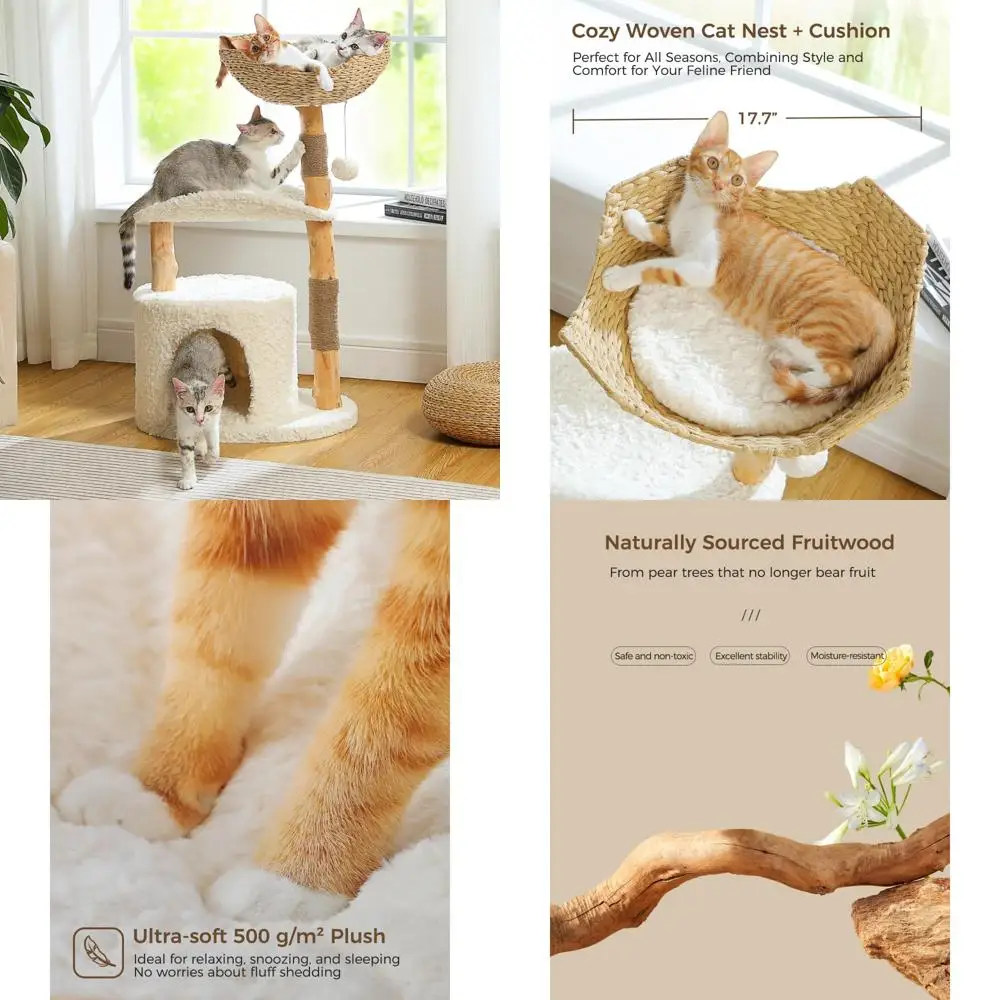 대형 고양이를 위한 고급 원목 캣타워 - 천연 나뭇가지 스크래칭 포스트와 견고한 목재 콘도로 고양이의 편안함을 제공합니다