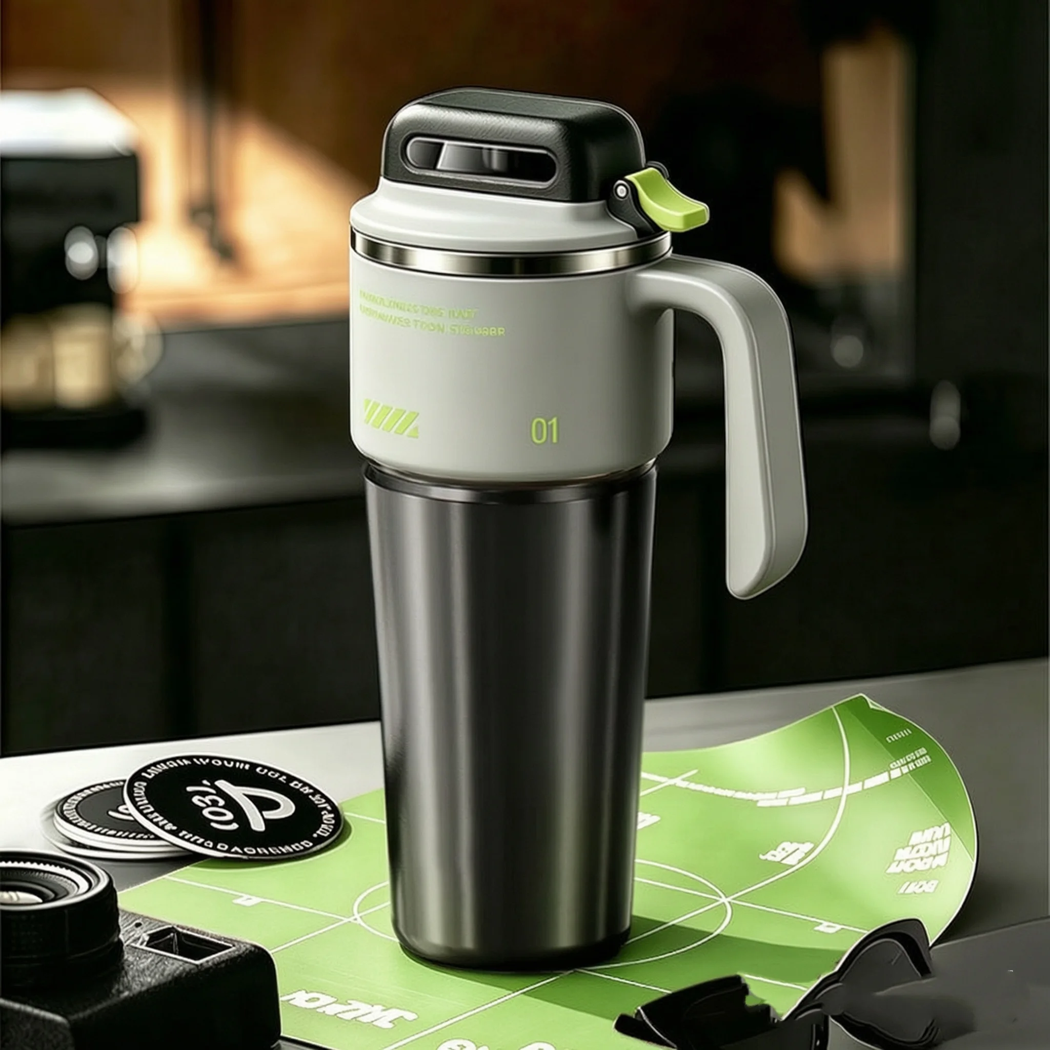 1000ML Stainless Steel Insulated Tumbler with Handle & Lid, Cold/Hot Drink Cup for Car, Office, Outdoor – BPA Free