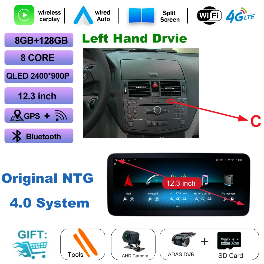 Draadloze CarPlay voor Mercedes Benz C Klasse W204 2007-2014 Auto Multimedia Speler Android Spiegel Link AirPlay Functie Navi GPS