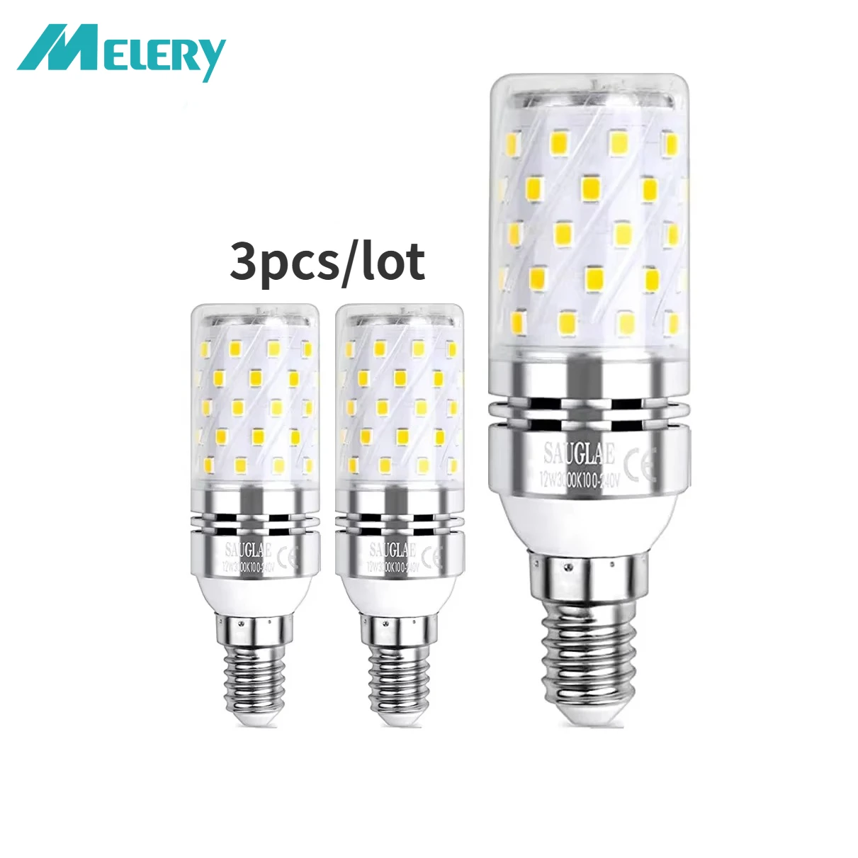 

Melery E14 LED Corn Light Bulbs 12W Lamp 1200W Incandescent Equivalent 6000K Daylight White Candelabra 1200Lm Edison Screw 4Pack