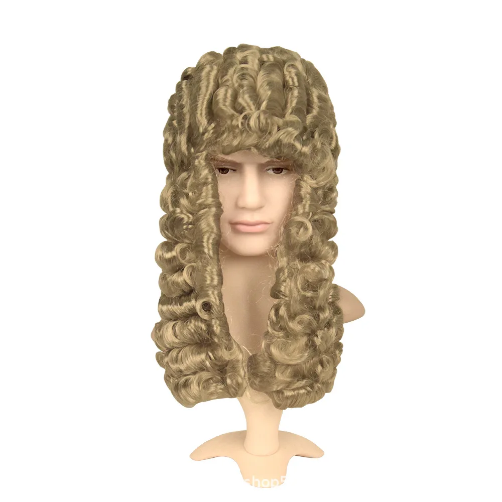 Judge Lawyer Gold Synthetic Curly Men Women Costume Cosplay Wig Halloween Christmas Thanksgiving Day Performance Judge Headwear