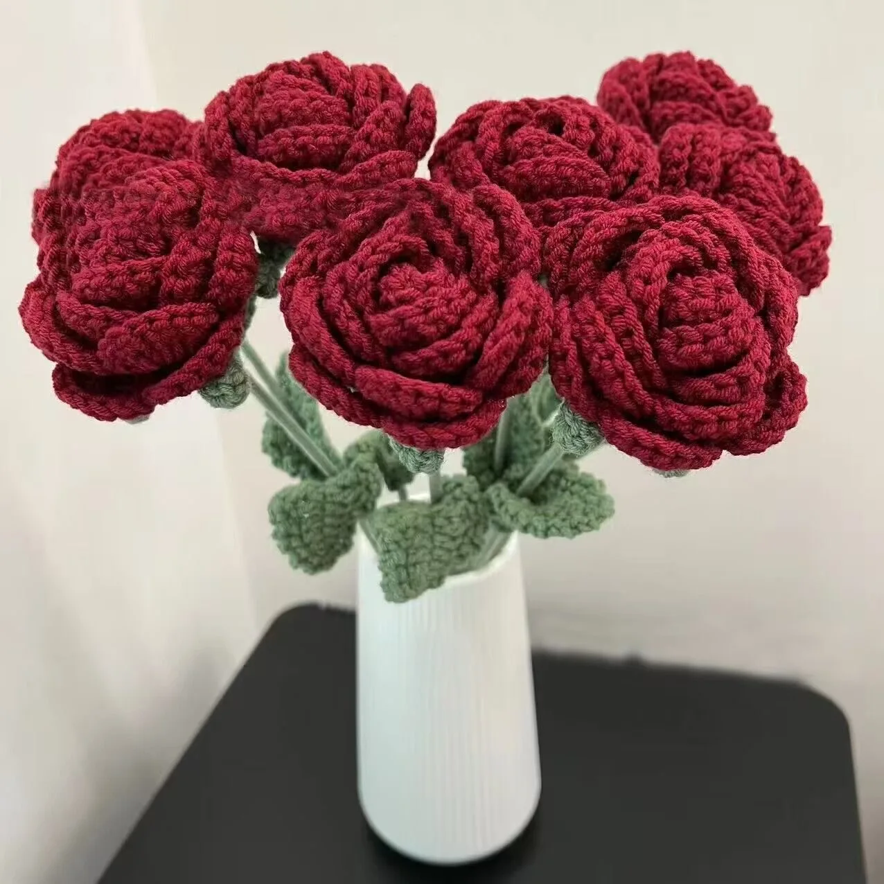 

1PC Modern Elegance Simulation Flower Home Decoration Dining Table Knitted Rose Single Bouquet Wedding Artificial Flower gift