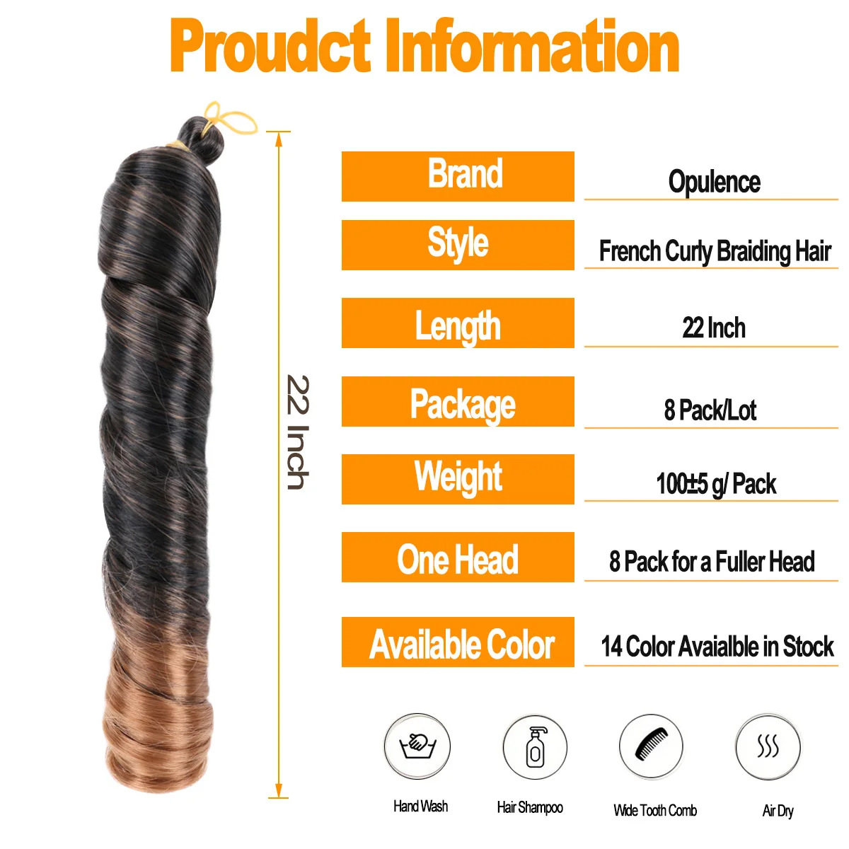 Французские вьющиеся волосы для плетения коробочных косичек, 8 упаковок, 22 дюйма, 100 г/упак., свободные волнистые плетения волос, коричневые, омбре, вязаные крючком, испанские вьющиеся