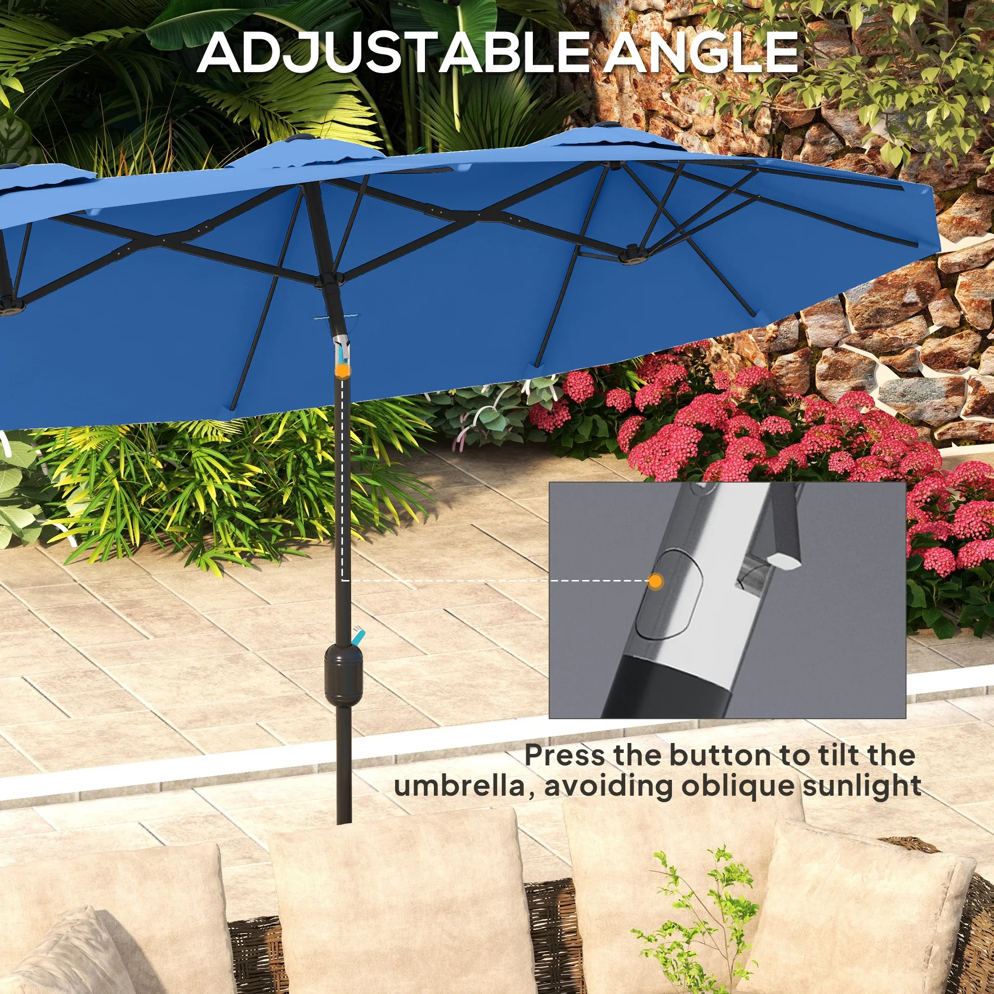 Do You Like to Read in Nature? Do You Enjoy Picnics in the Summer Breeze? Have a Long Dining Table for an Umbrella, but an Umbrella Doesn'T Fit? Say Goodbye to Sunburn This Summer with Outsunny. This Large Outdoor Umbrella Offers You Ample Shade from Uv Rays at a - view 4