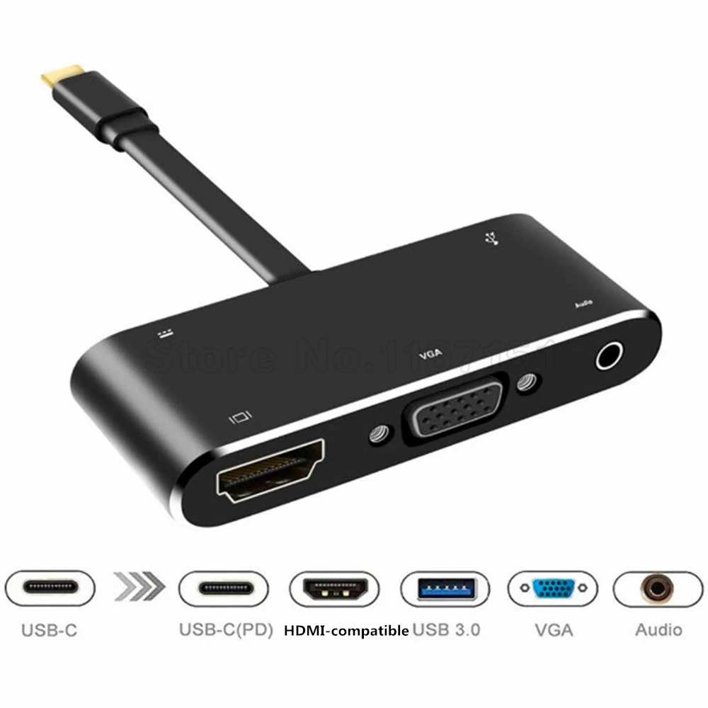 Type-C to RJ45 Gigabit Lan 4K HDMI-compatible VGA SD TF USB C 3.0 Dock for MacBook Samsung S21 Dex Xiaomi 10 TV Nintendo