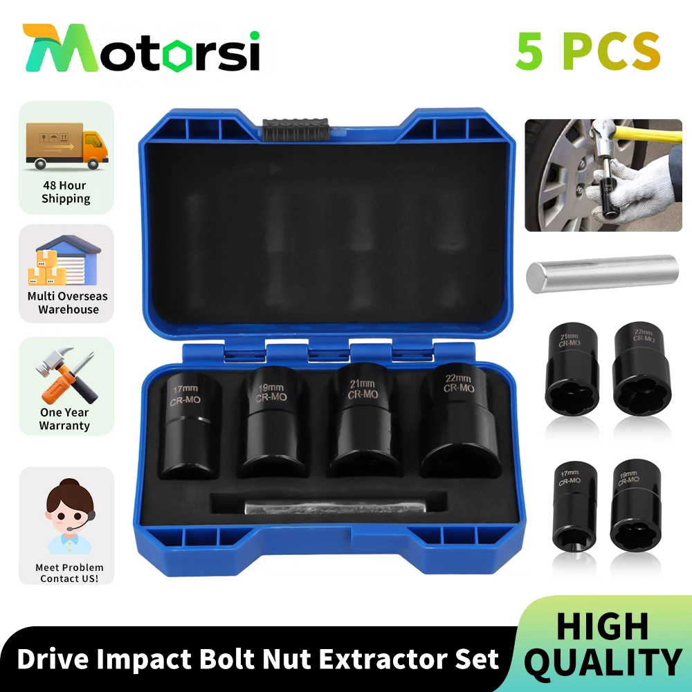 Motorsi الجوز إزالة النازع المقبس أداة مجموعة 1/2 ''محرك تأثير الترباس الجوز النازع مجموعة 5 قطعة قفل عجلة العروة الجوز مجموعة إزالة