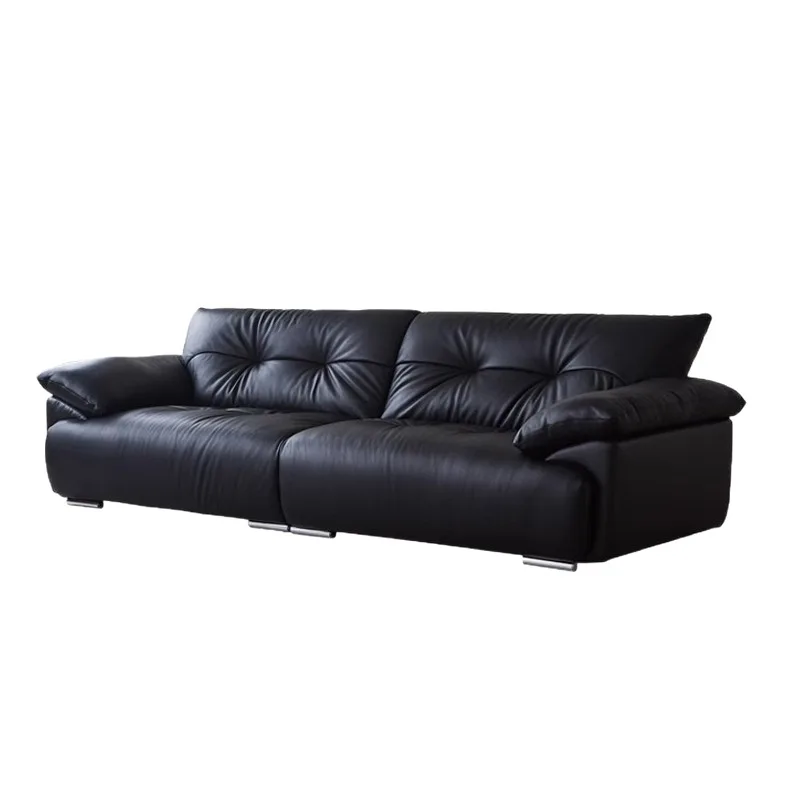 

Lazy style Italian leather art minimalist French retro living room straight row sofa three people