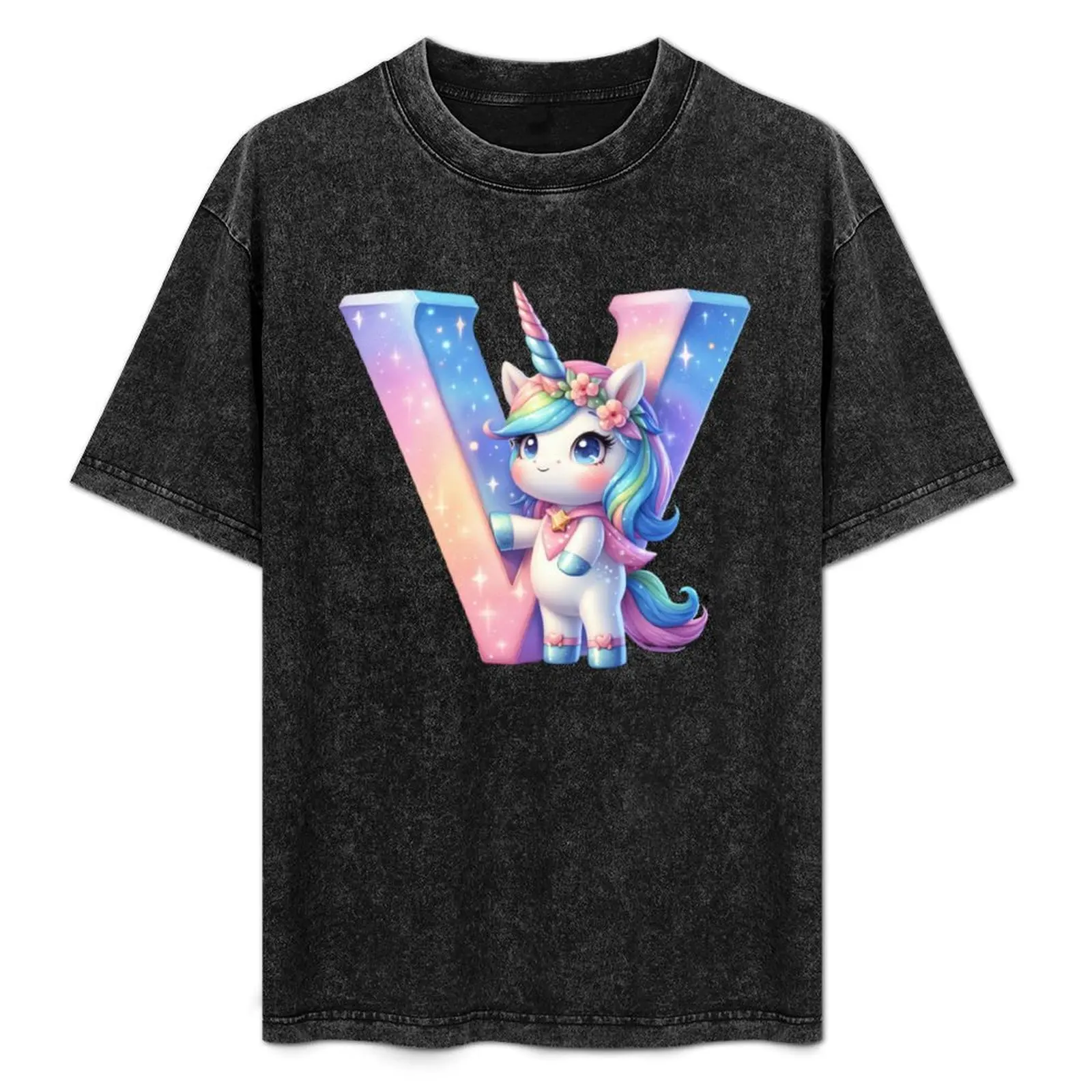 

Unicorn kawaii alphabet monogram letter V T-Shirt anime stuff boys animal print boys whites mens graphic t-shirts big and tall