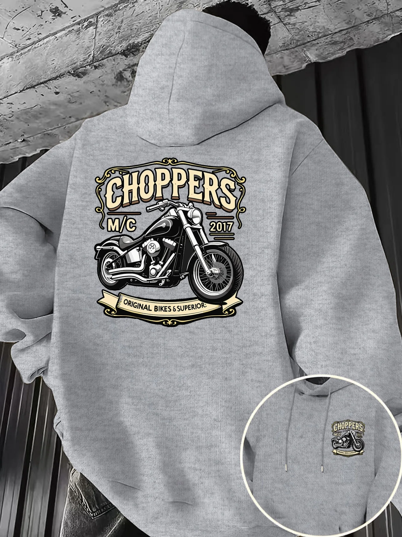 Daily commuting men's retro motorcycle print pullover hoodie forautumnand winter issuitableformotorcycleenthusiasts fordailywear