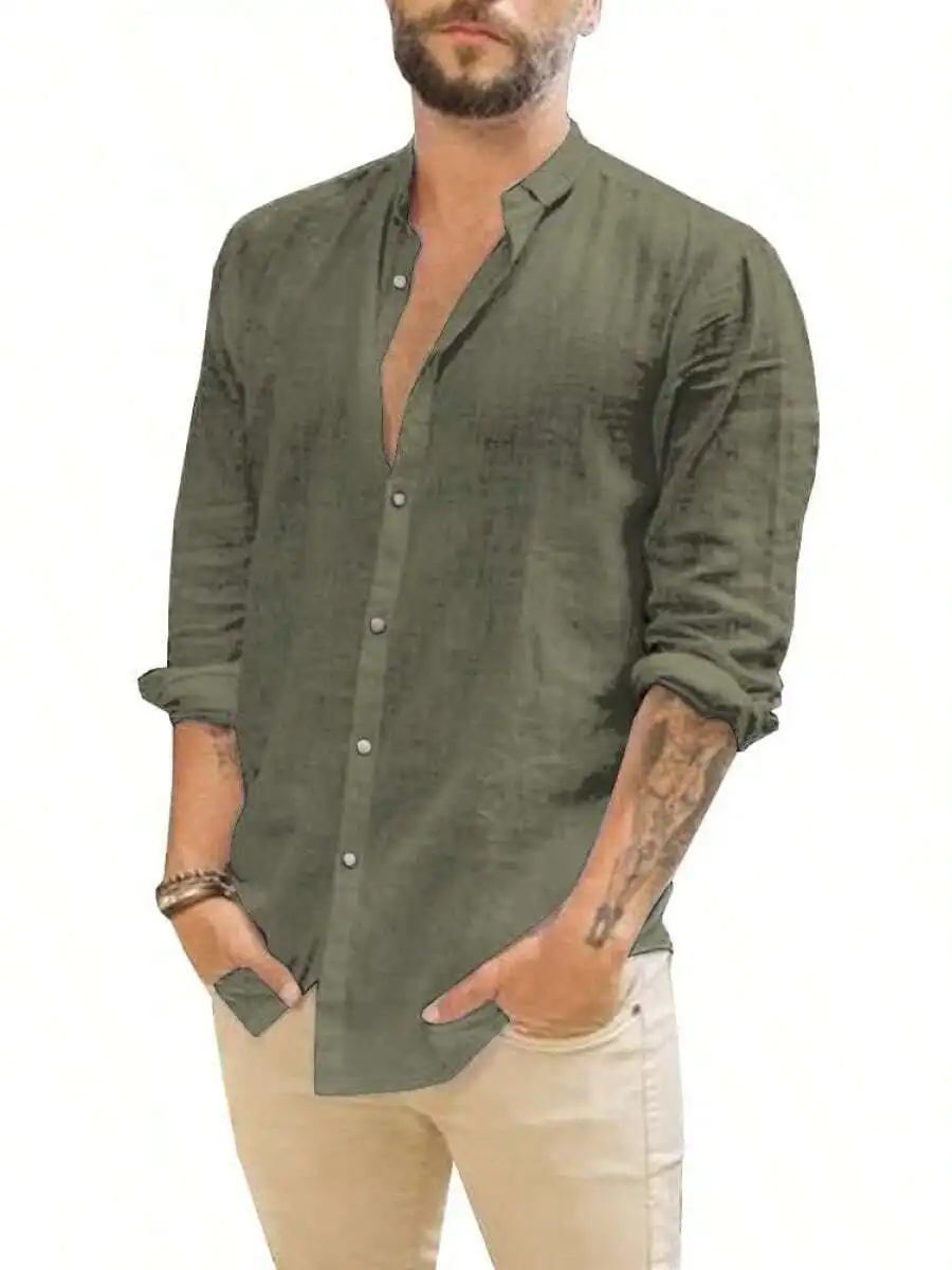 

Mens Linen Button Down Long Sleeve Casual Summer Shirt