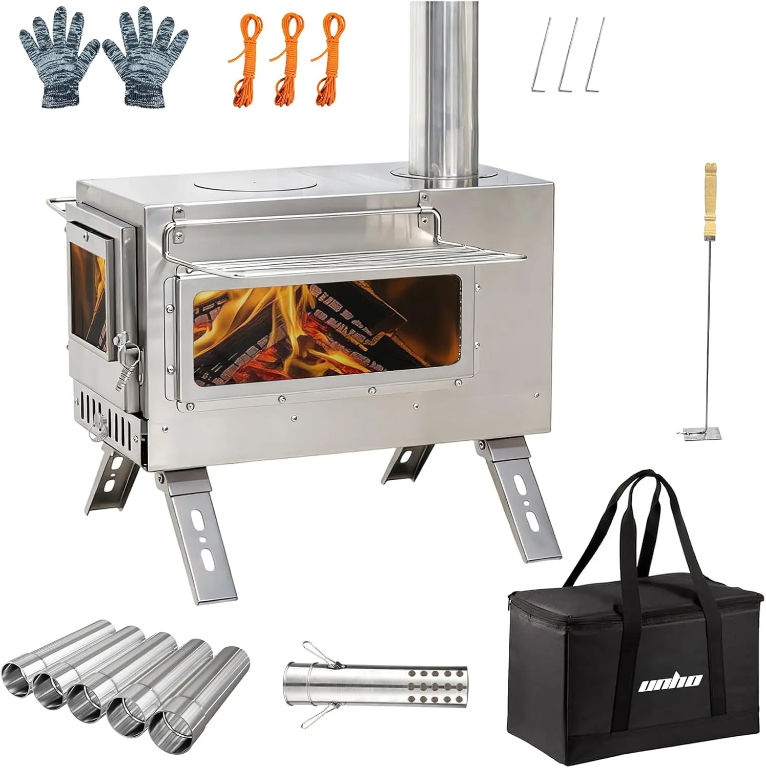 

Outdoor Wood Burning Stove for Camping, Stainless Steel Chimney Pipe, Outdoor Heating & Cooking Hot Tent Stove