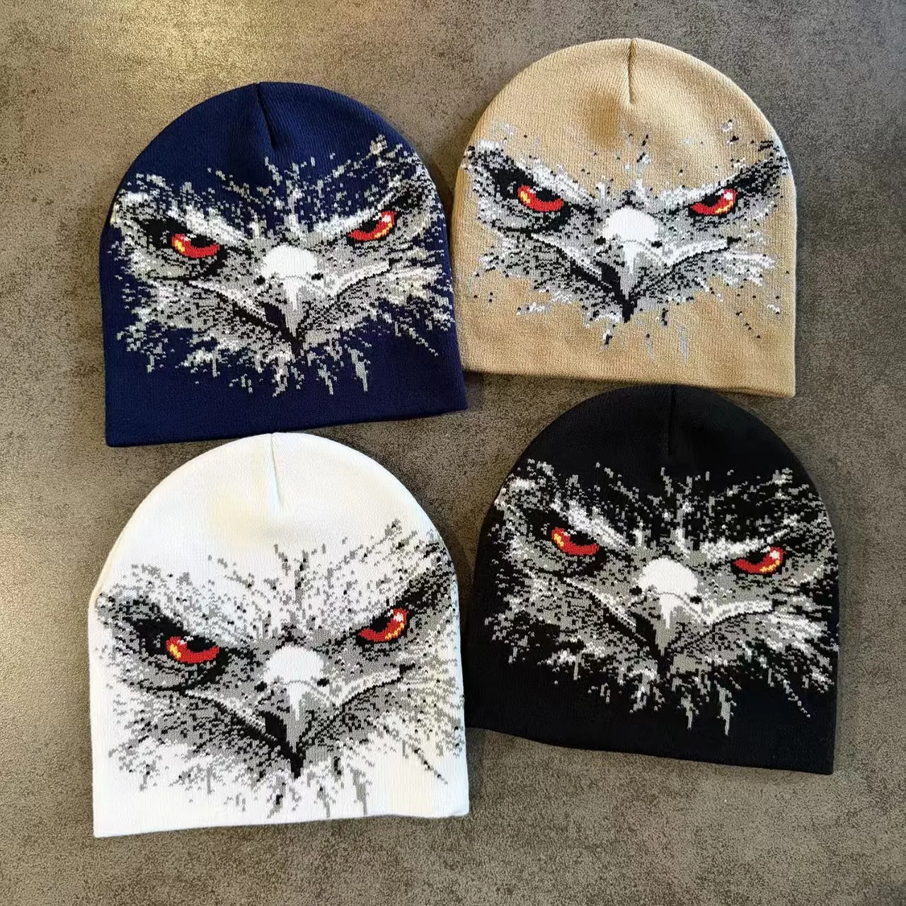 Autumn Winter Eagle Jacquard Knit Cap, Soft Warm Pull‑Over Head Covering Beanie, Stylish Woolen Hat for Daily Outdoor Street