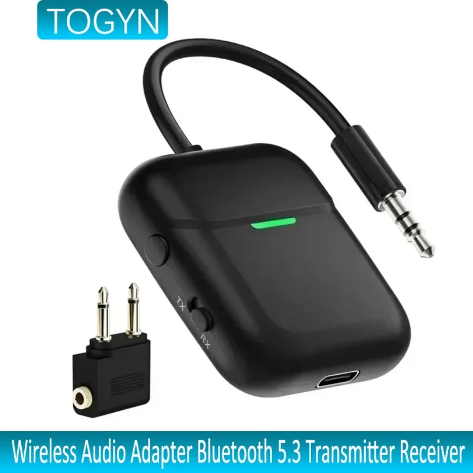 

TOGYN Aptx HD Bluetooth 5.3 Wireless Audio Adapter Transmitter Receiver AAC SBC Low Latency 3.5mm AUX Jack for PC TV Headphones