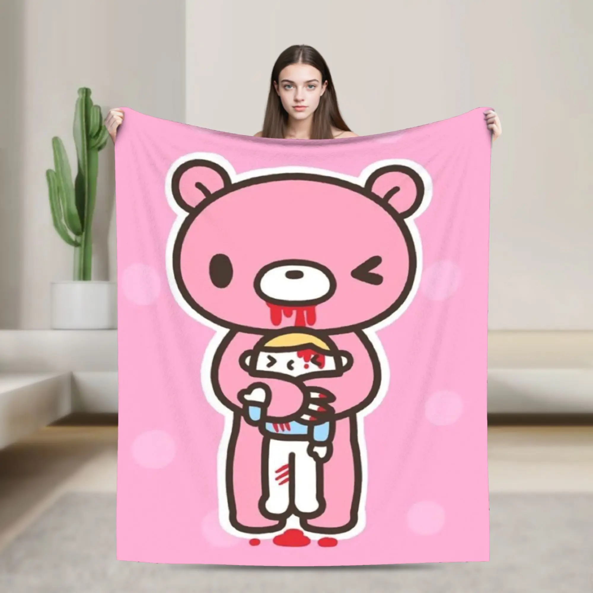 Gloomy Bear Flannel Blanket Winter Warm Soft Throw Blanket for Kids Bedroom Fashion Bedspread Sofa Bed Cover