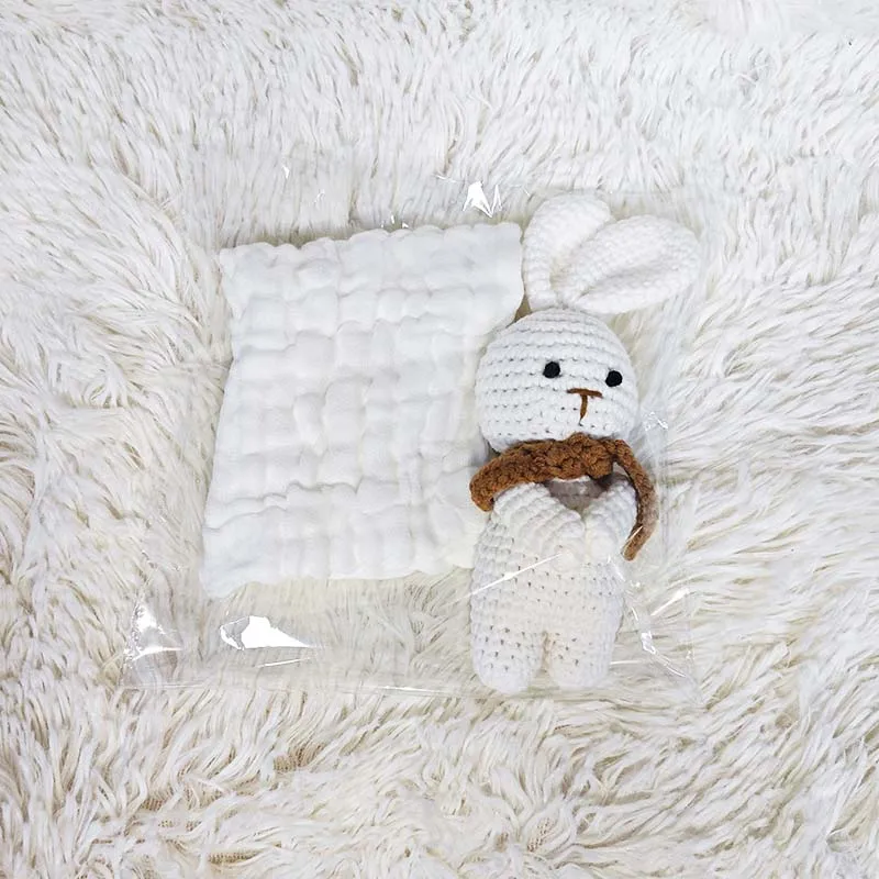 Handmade crochet bunny plush toy infant comfort doll matched with soft security cloth