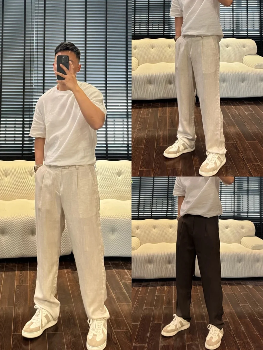 

Linen Silk Casual Pants Men's High Waist Straight Leg Naples Sle Leisure Faion Trousers Breathable Comfortable Summer Wear