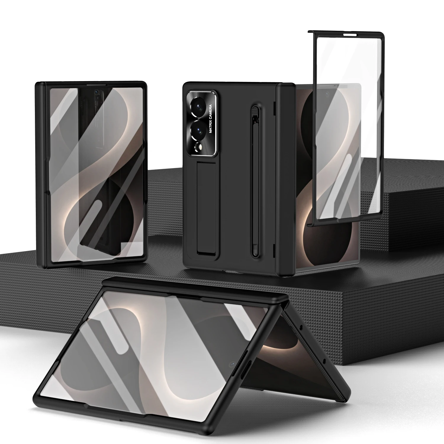 For Samsung Galaxy Z Fold 8 Wide Fashion Bracket Phone Case Front Protection Film PC Hard Shell Hinge With S Pen Back Cover