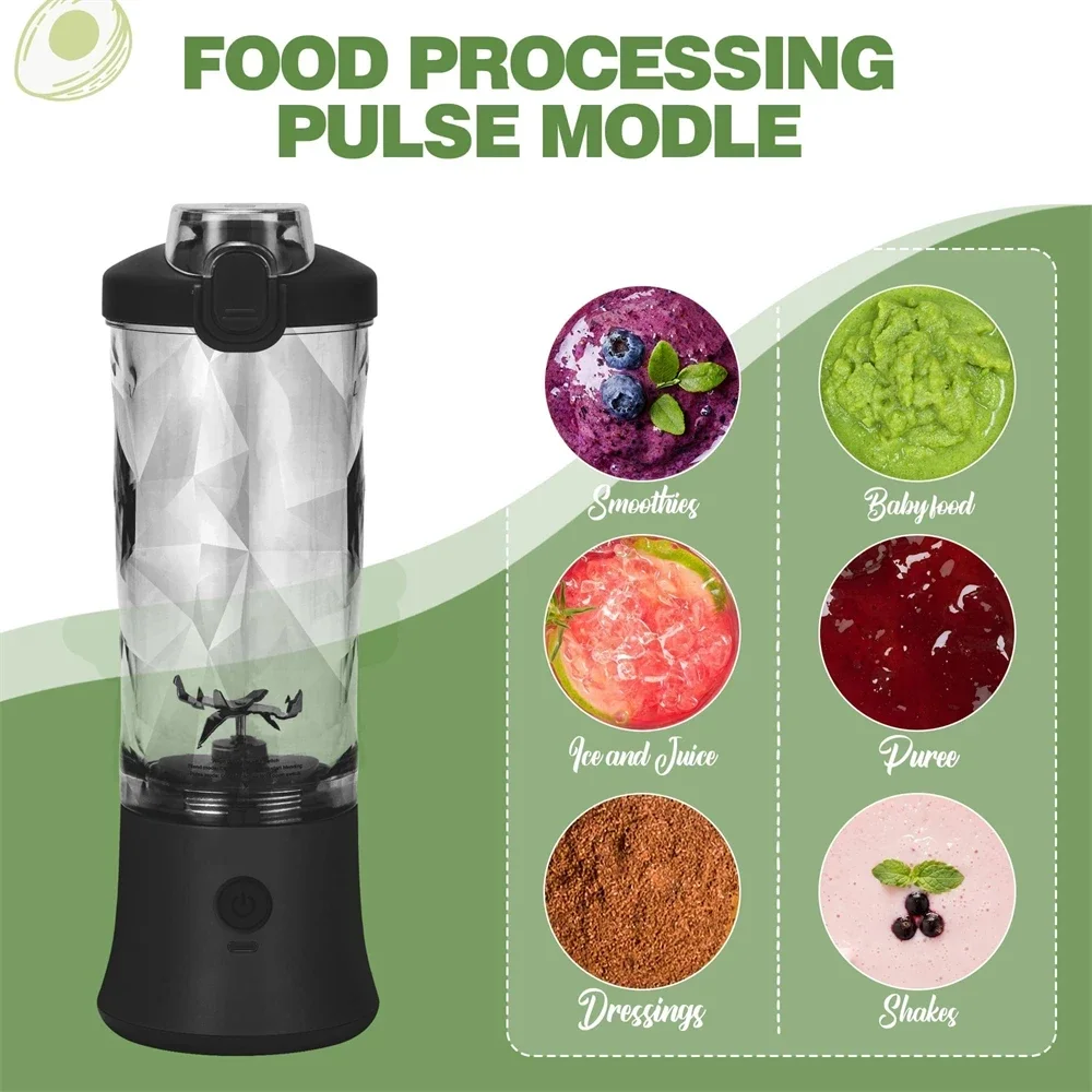 Electric Portable Blender Smoothies 600ML  USB Rechargeable 4000mAh Powerful Ice Crush Fresh Fruit Juicer Mini Personal Blender