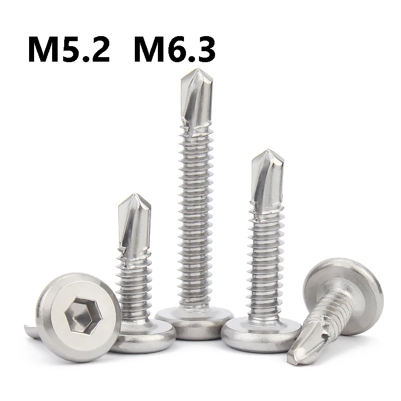 5/10 Pcs 304 Stainless Steel Socket Button Head Self Drilling Screws M5.2 M6.3 Tek Screws for Sheet Metal Fasteners