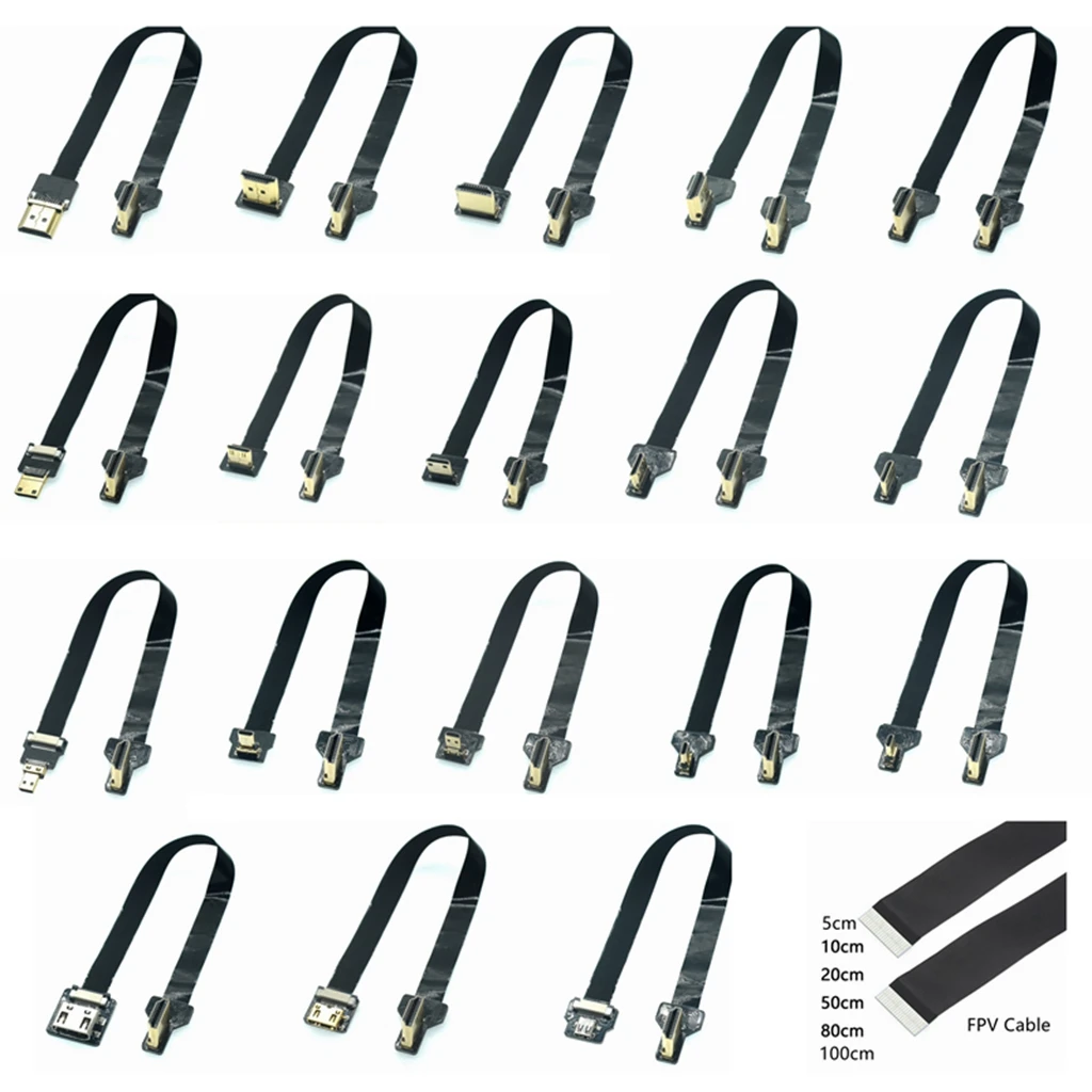 A6 FPV 마이크로 HDMI 호환 미니 HD 90 도 왼쪽 아래 어댑터, FPC 리본 플랫 HDMI 케이블 피치, 20 핀 플러그 커넥터, 5cm-100cm
