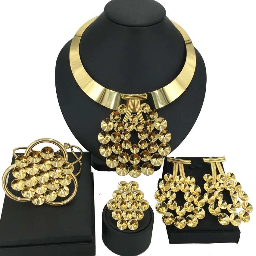 

Yuminglai Hot Selling New Fashion Huge Brazilian Gold Plated Jewelry Sets for Women Wedding Party FHK14202