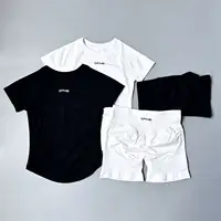 DFHE Women 2PCS Seamless Sports Suit Short Sleeve Yoga Top High Waist Shorts Quick Dry Fitness Running Workout Sportswear Set 5