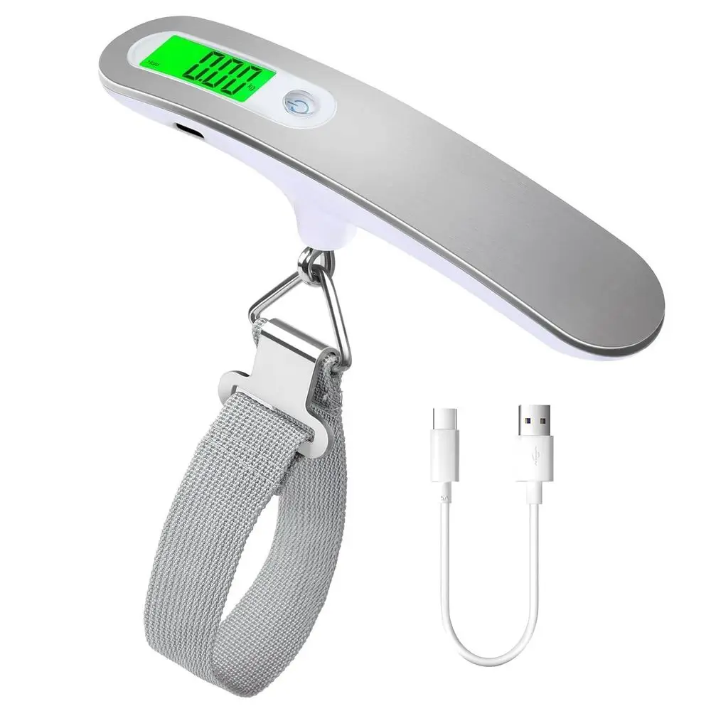 

Portable USB-C Rechargeable Travel Scale with Strap, LCD Display, Max 110 lbs/50kg Capacity, Silver