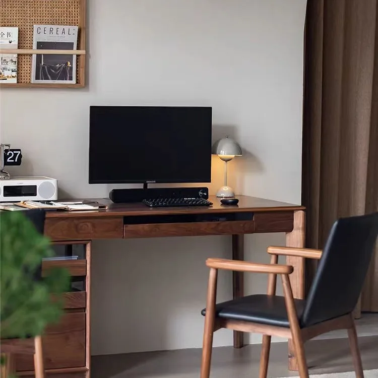Black walnut solid wood double against the wall to learn to write computer office desk
