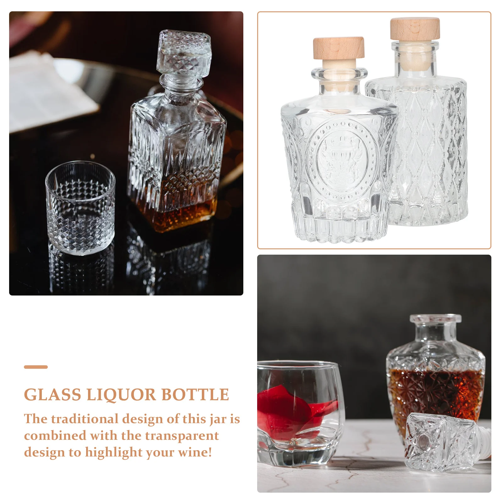 

2Pcs European Roman Column Wine Bottle Glass Transparent Airtight Jar for Home Kitchen Storage Honey Caviar Beer Display